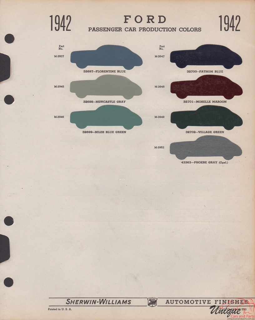 1942 Ford Paint Charts Sherwin-Williams